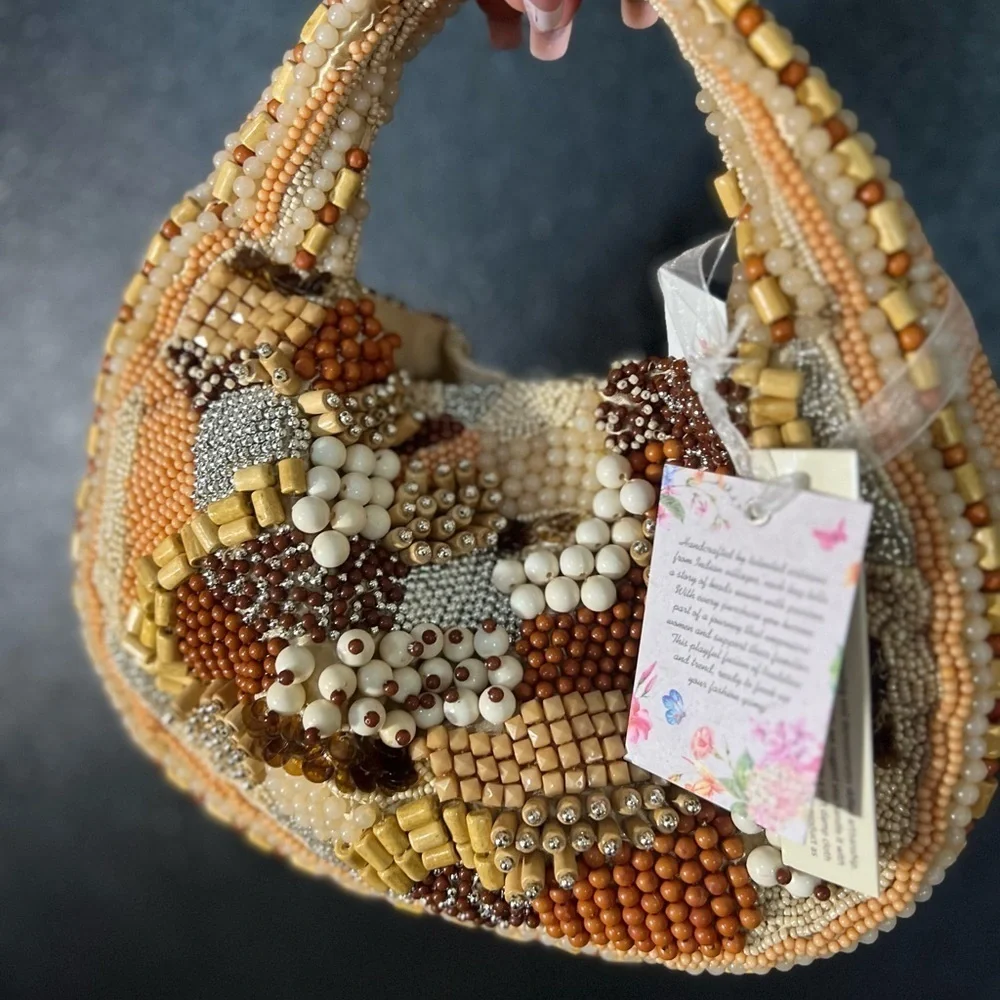 🤎🔥Viral Made in India handcrafted Beaded Handbag with Earthy Brown Tones🤎🔥NWT